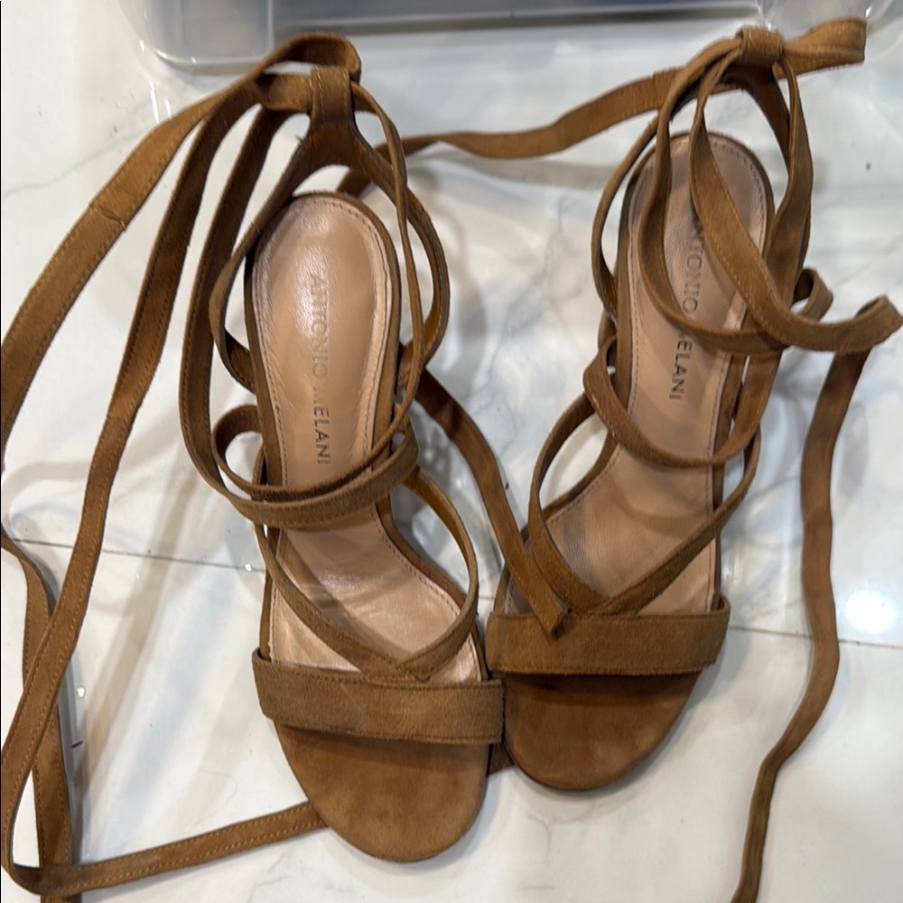 Antonio Melani Tan Suede Strappy Sandals